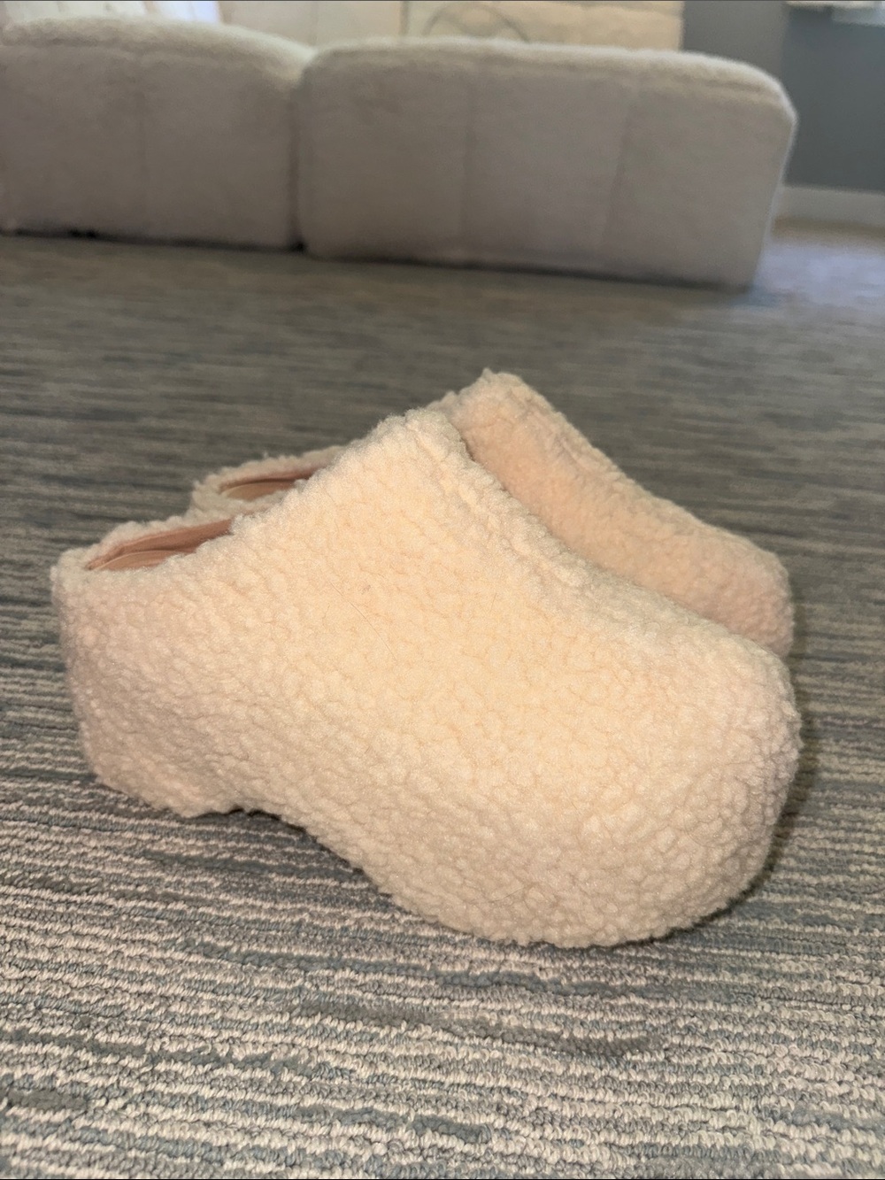 Cream Sherpa Slip-On Platform Shoes - Picture 4 of 6